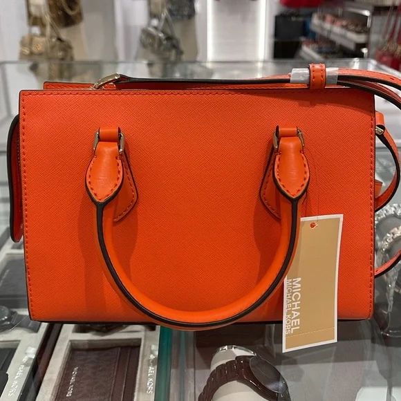 MICHAEL KORSSheila Small Faux Saffiano Leather SatchelPoppy NWT